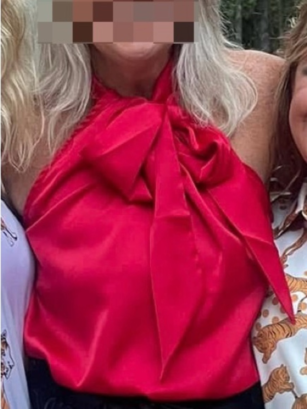 glam Red Satin Halter Top with Bow Neck